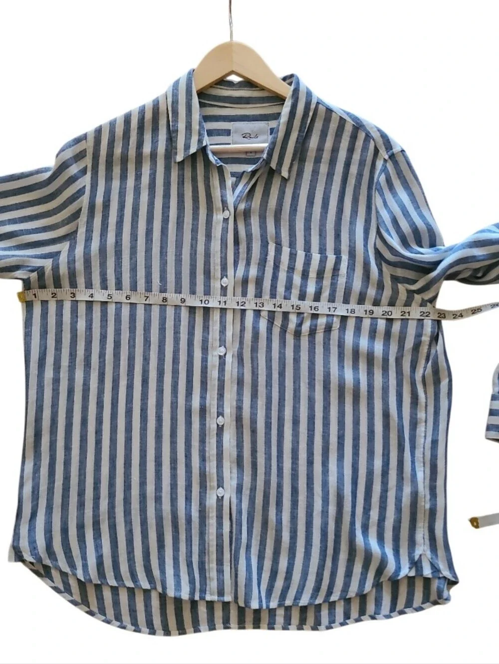 Rails Charli Striped Button-Up Shirt in Blue White Linen Blend Semi Sheer